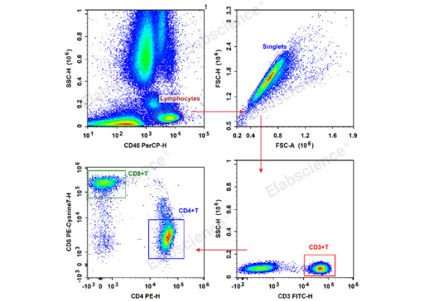 Anti-Human CD3-FITC/CD4-PE/CD8a-PE/Cyanine7/CD45-PerCP Cocktail (E-AB-FC0009)